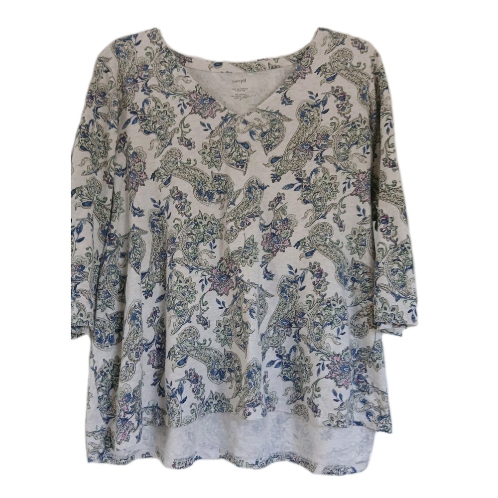 J. Jill Pure Jill Top Women's 2X Multicolor Floral Soft V-Neck 3/4 Sleeve Blouse